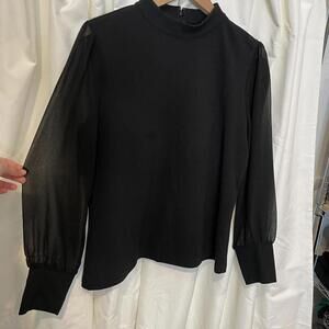 Ann Taylor black long sleeve top with mesh sleeves and mock neck. Size L